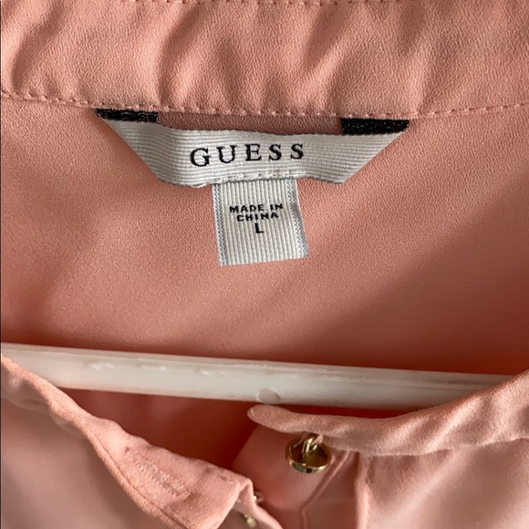 Guess Large Chiffon Pink Coral Shirt Gold Buttons - Picture 2 of 2